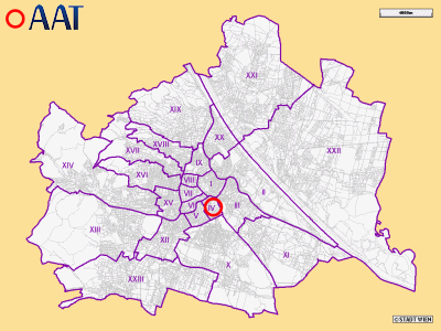 Wien in der Gesamtansicht, AAT ist mit einem roten Kreis markiert
